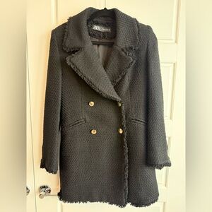 Zara Women's Charcoal Double-Breasted tweed blazer/coat